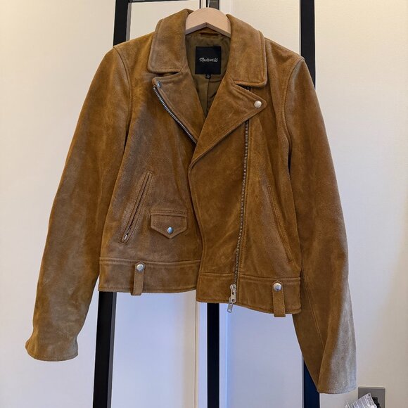 Madewell Tan Suede Leather Zip Motorcycle Jacket Women Size XL - Picture 4 of 8